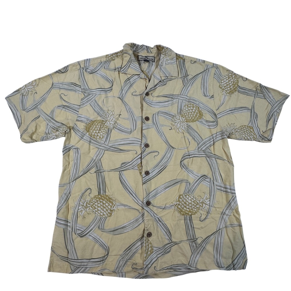 Tommy Bahama Silk Pineapple Camp Shirt Yellow Short Sleeve Button Up Men's M